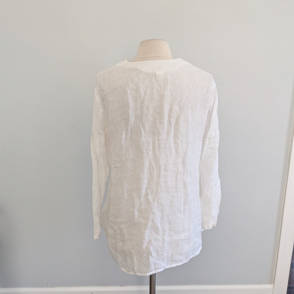 Vintage Women's J.Crew linen tunic blouse, early 1990s White Thin Medium - Picture 6 of 8